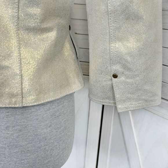Newport News Vintage Leather Metallic Gold Blazer Jacket Size 8 - Picture 7 of 14